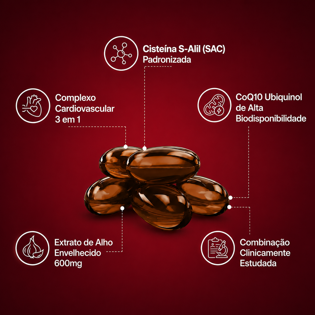 Cápsulas Gelatinosas de Alho Envelhecido Sem Odor – Auxilia na Vitalidade Cardiovascular