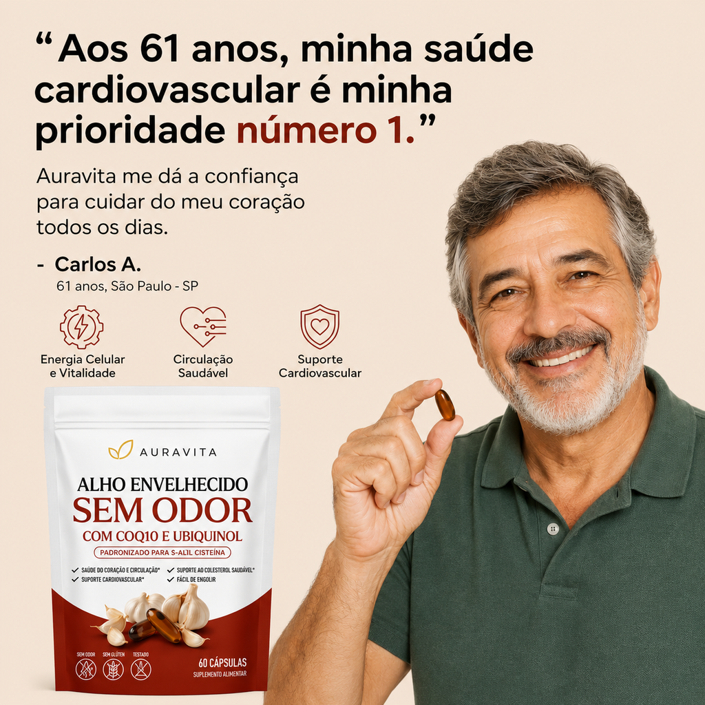 Cápsulas Gelatinosas de Alho Envelhecido Sem Odor – Auxilia na Vitalidade Cardiovascular