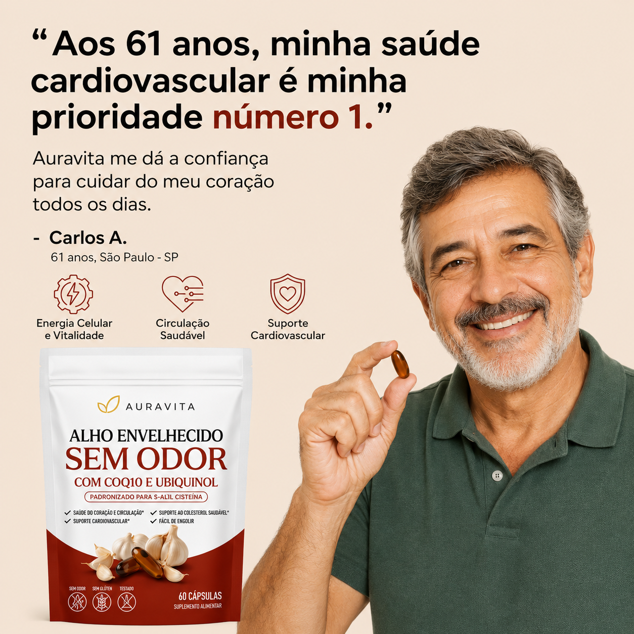 Cápsulas Gelatinosas de Alho Envelhecido Sem Odor – Auxilia na Vitalidade Cardiovascular